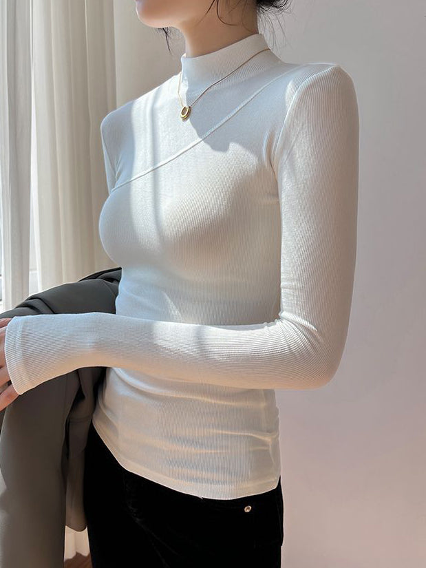 Semi-Sheer Mock Neck Long Sleeve Top-Massicos