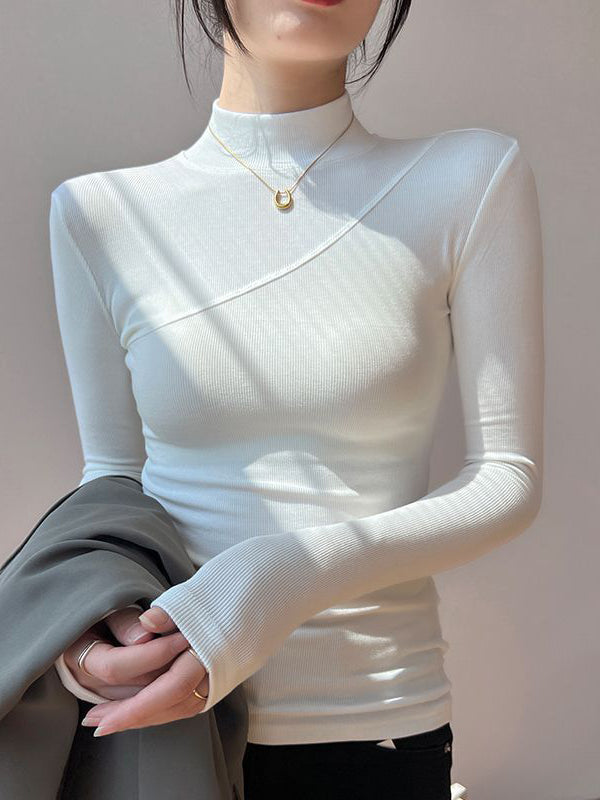 Semi-Sheer Mock Neck Long Sleeve Top-Massicos
