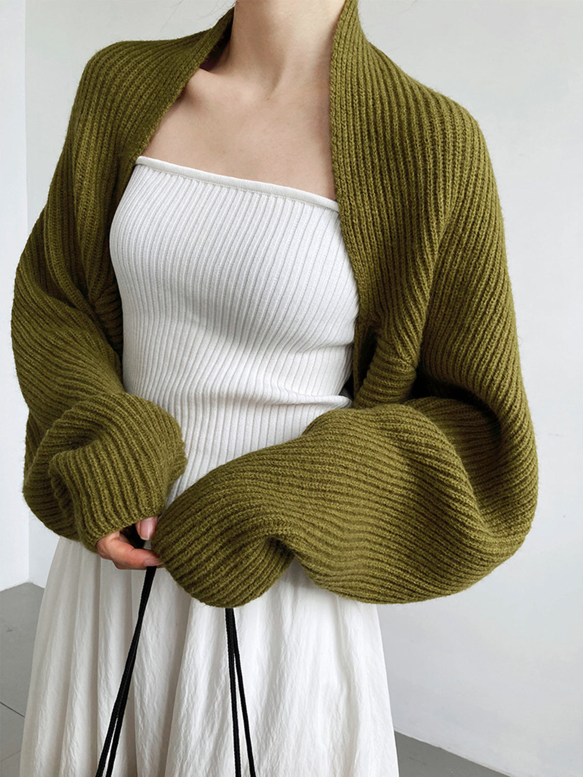 Solid Open-Front Shrug Sweater-Massicos