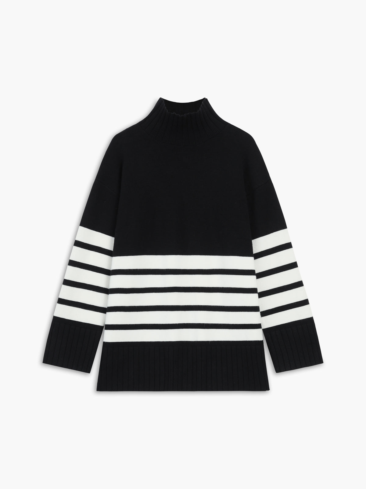 Miss Paris Mock Neck Stripe Sweater-Massicos