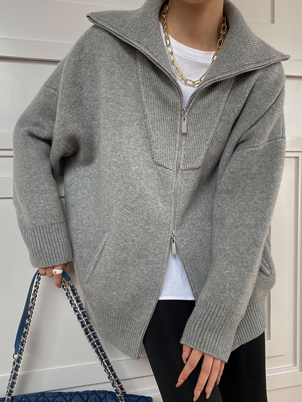 Oversized Open Collar Cardigan-Massicos