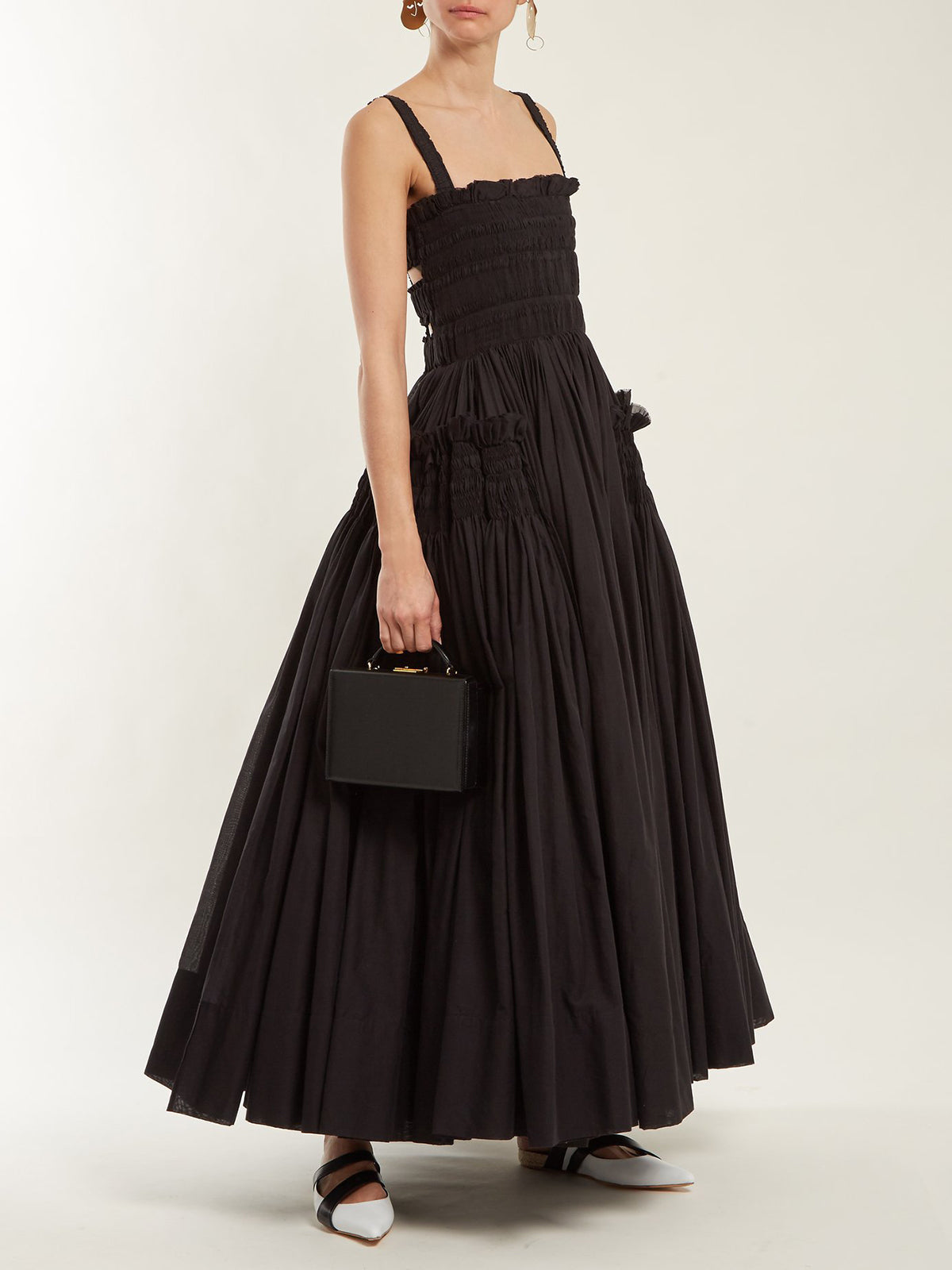 Shirred Pleated Cami Long Dress-Massicos