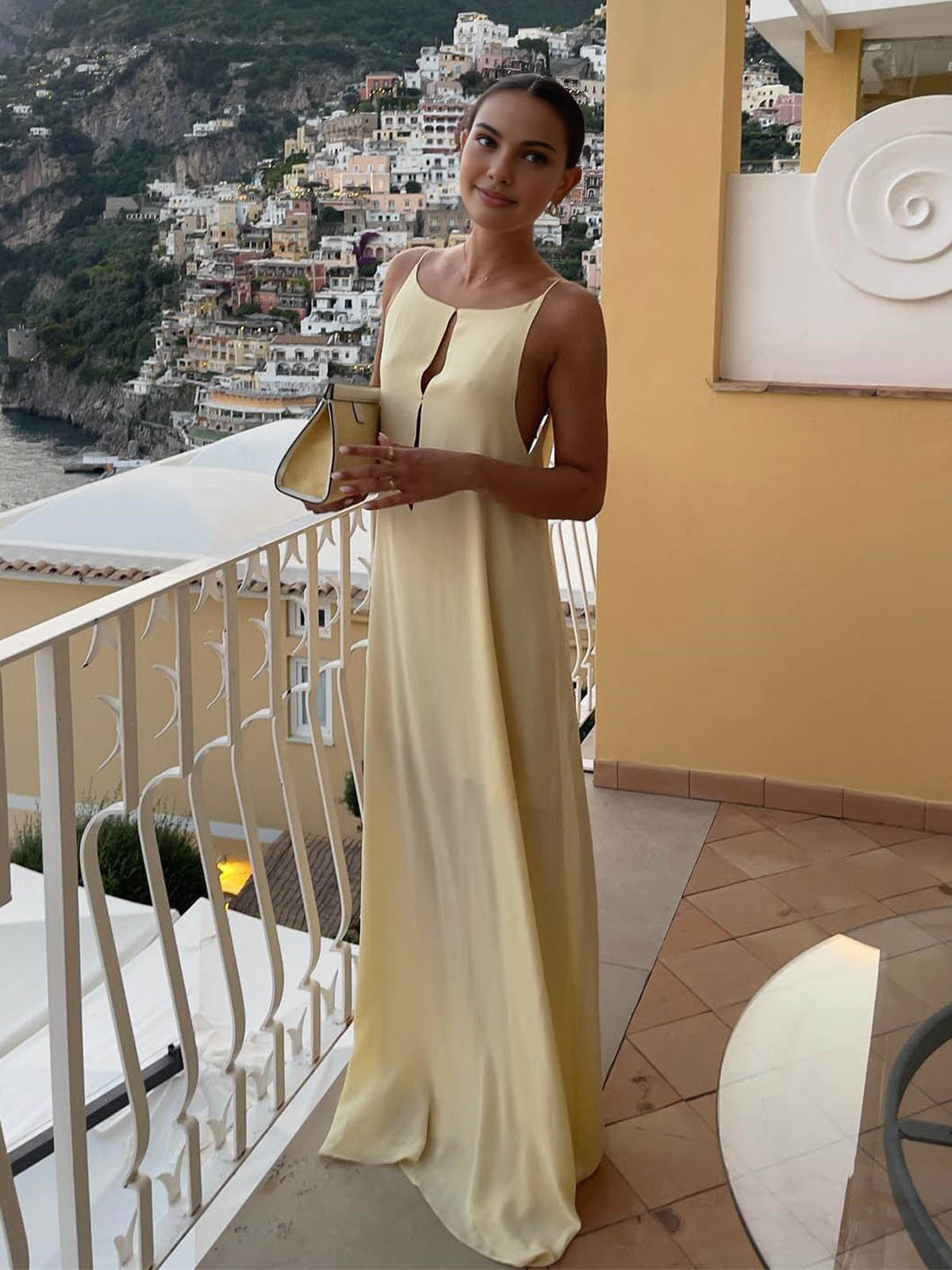 Backless Vacation Satin Long Dress-Massicos