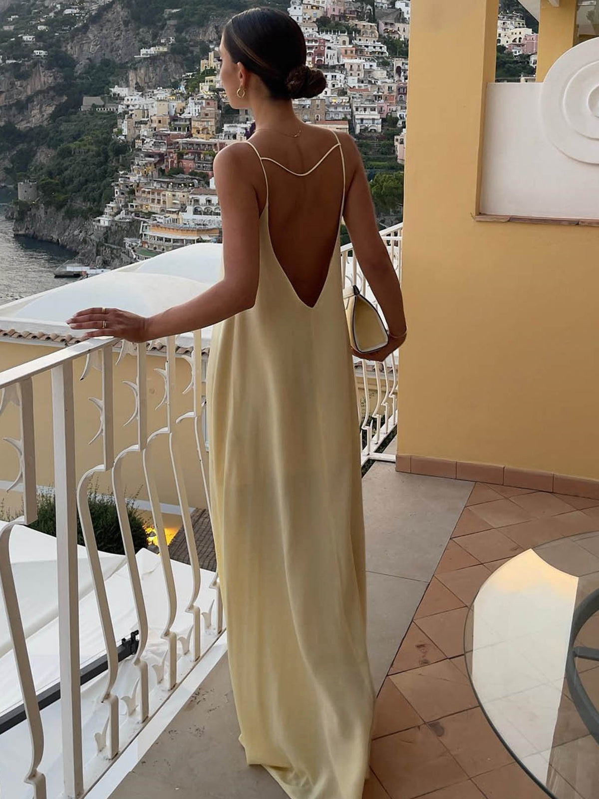 Backless Vacation Satin Long Dress-Massicos
