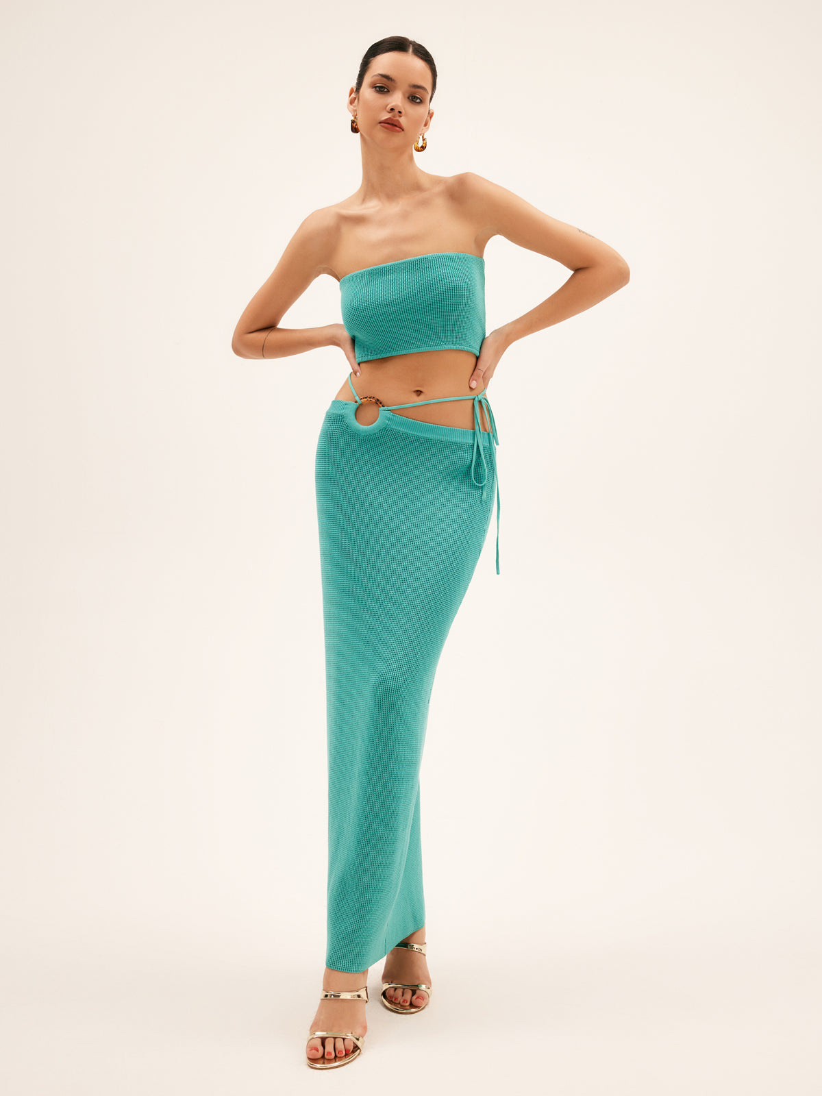 Seagrass Knotted Split Sweater Set-Massicos