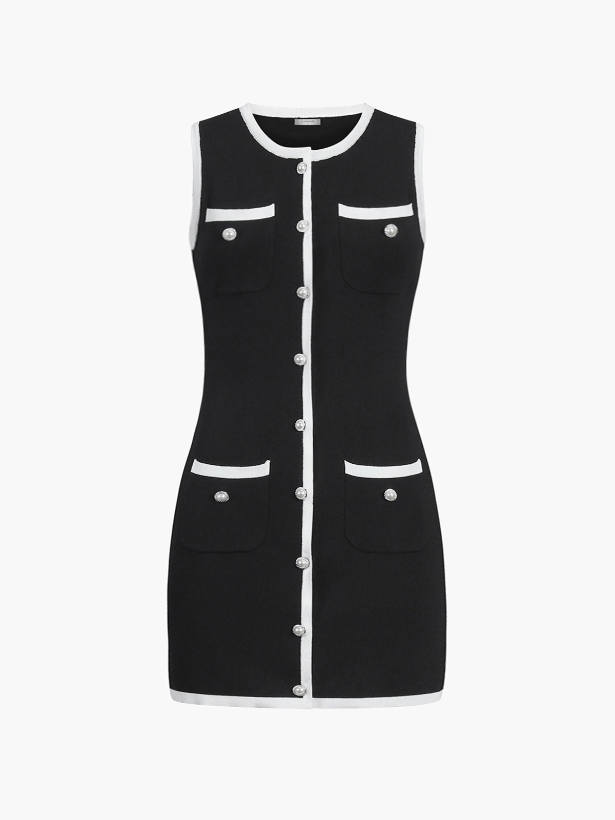 Multi Pocket Button Sleeveless Short Sweater Dress-Massicos