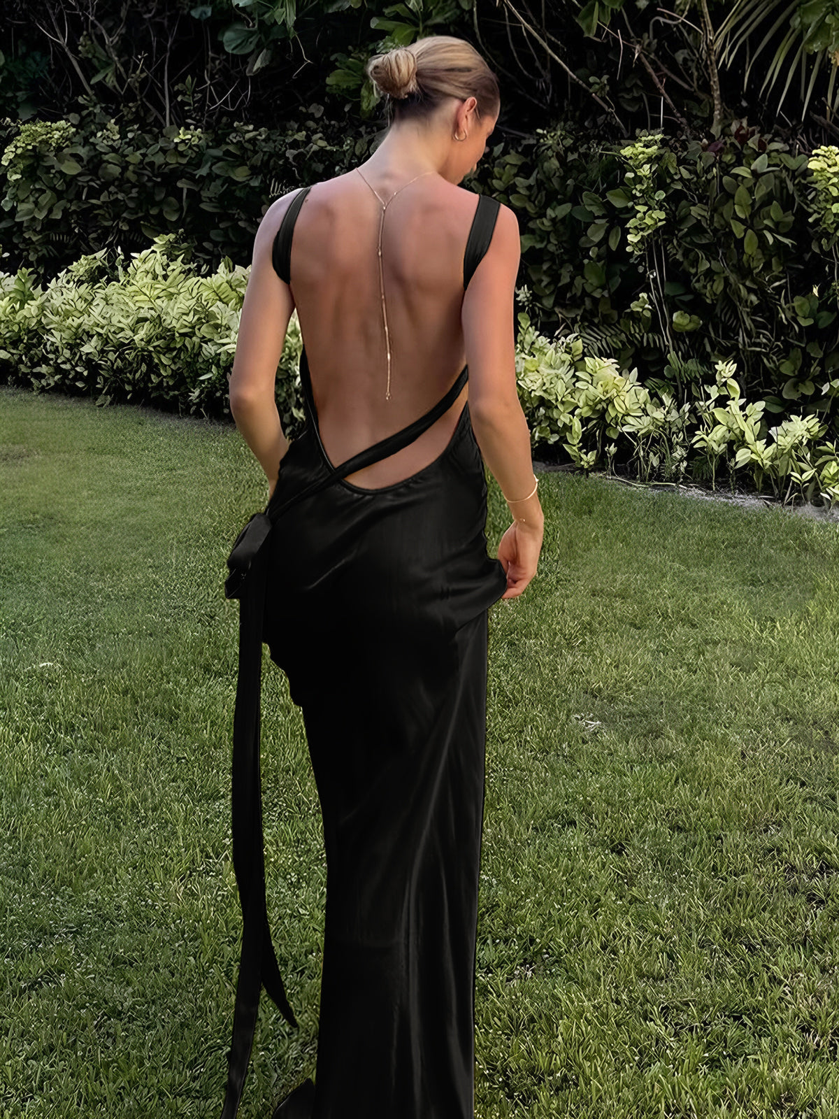Semi-Sheer Satin Asymmetrical One Shoulder Long Dress-Massicos
