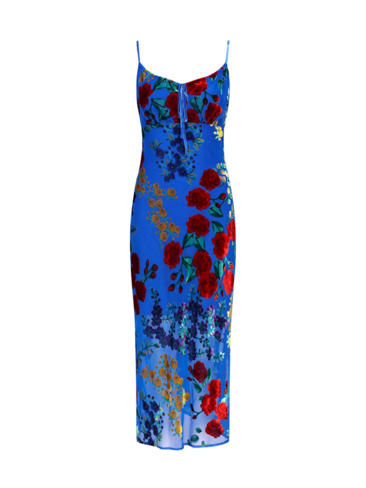 Velvet Floral Appliqué Cami Dress-Mesadic