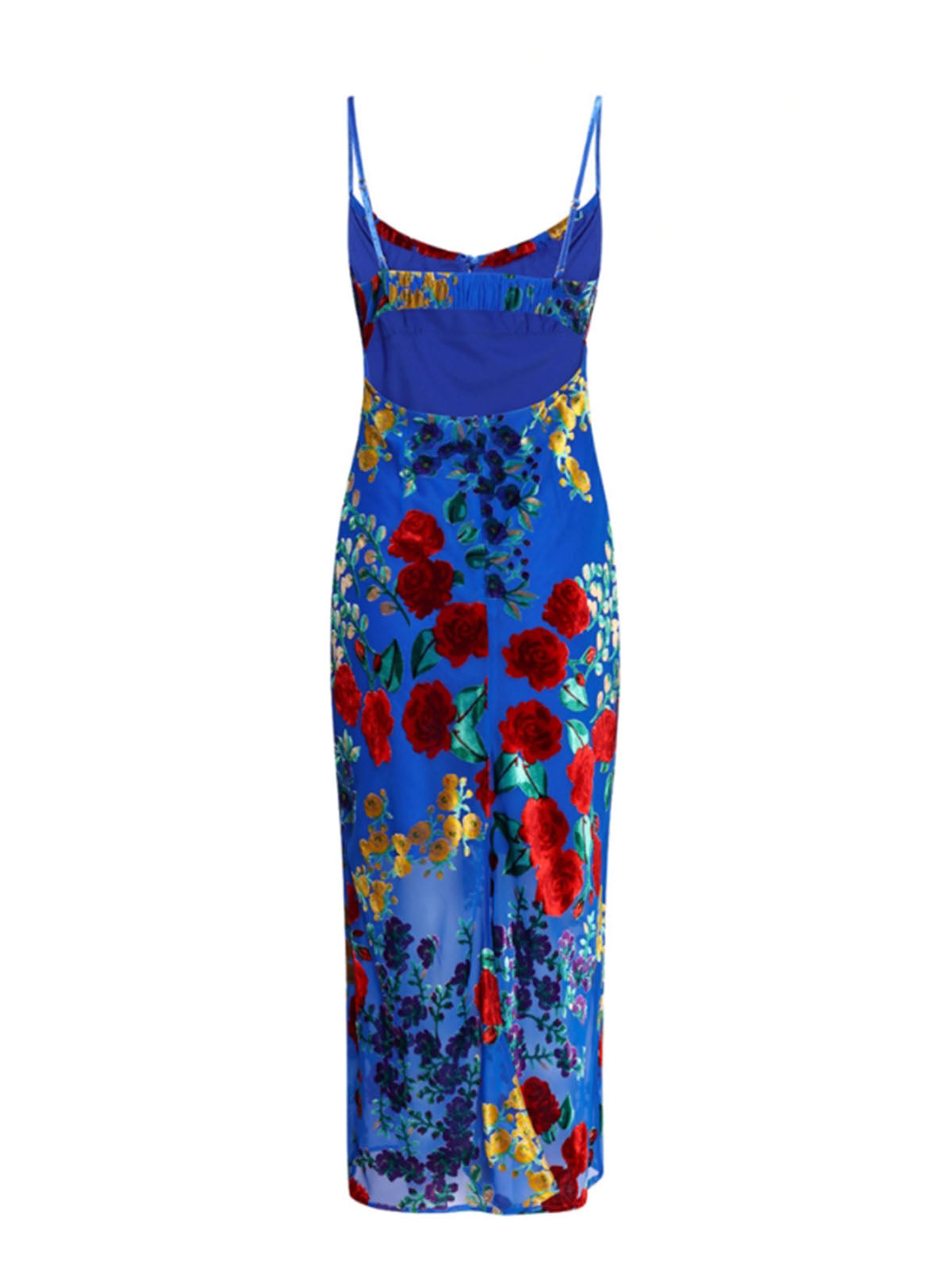 Velvet Floral Appliqué Cami Dress-Mesadic
