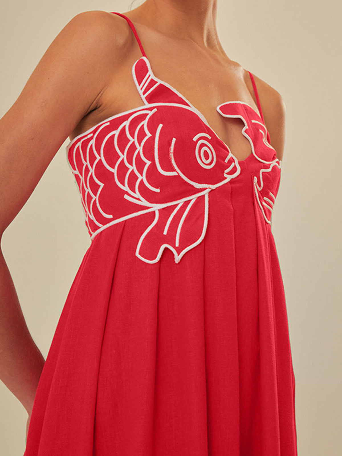 Embroidered Fish Semi-Sheer Cami Dress-Mesadic