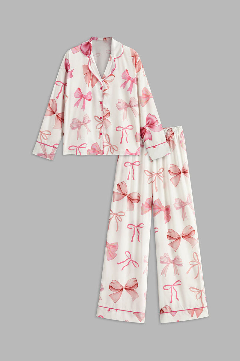 Bow Printed Button Pants Set-ROVOLE