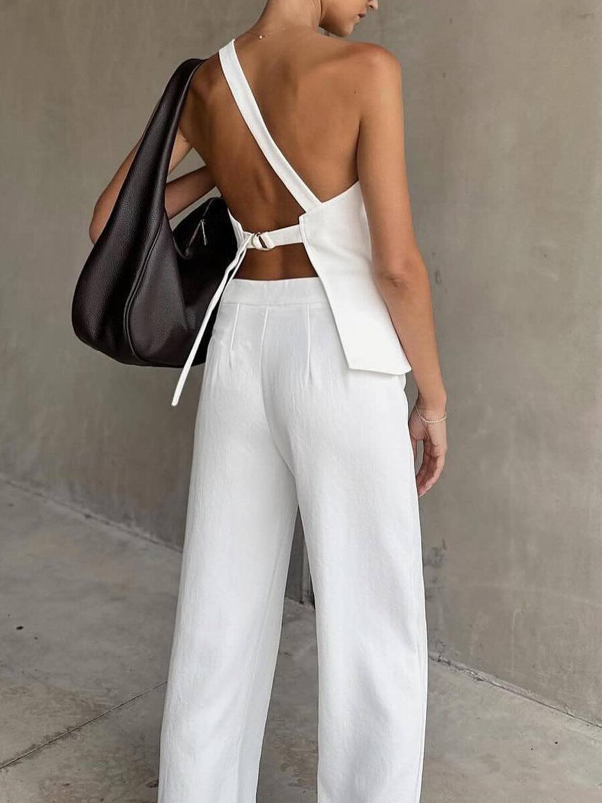 Asymmetrical Backless Tie-Back Pants Set-ROVOLE