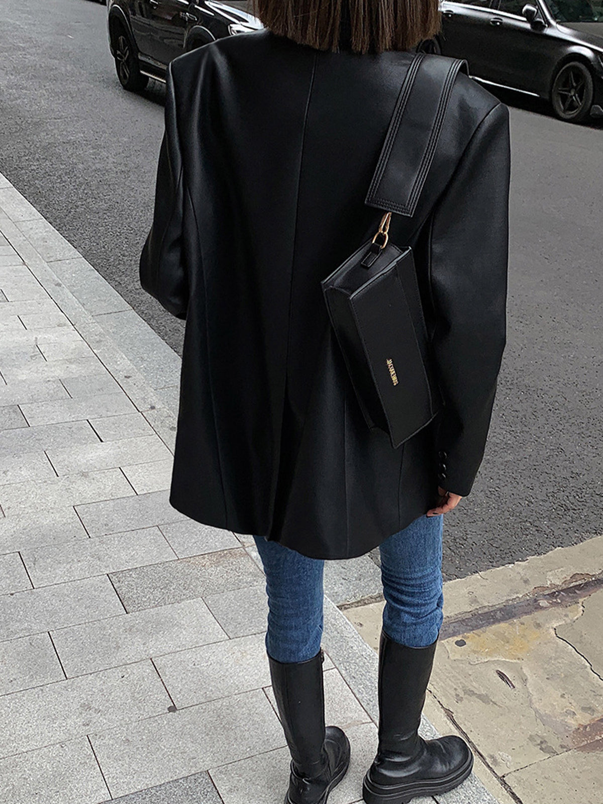 Lapel Pockets Leather Blazer-Massicos