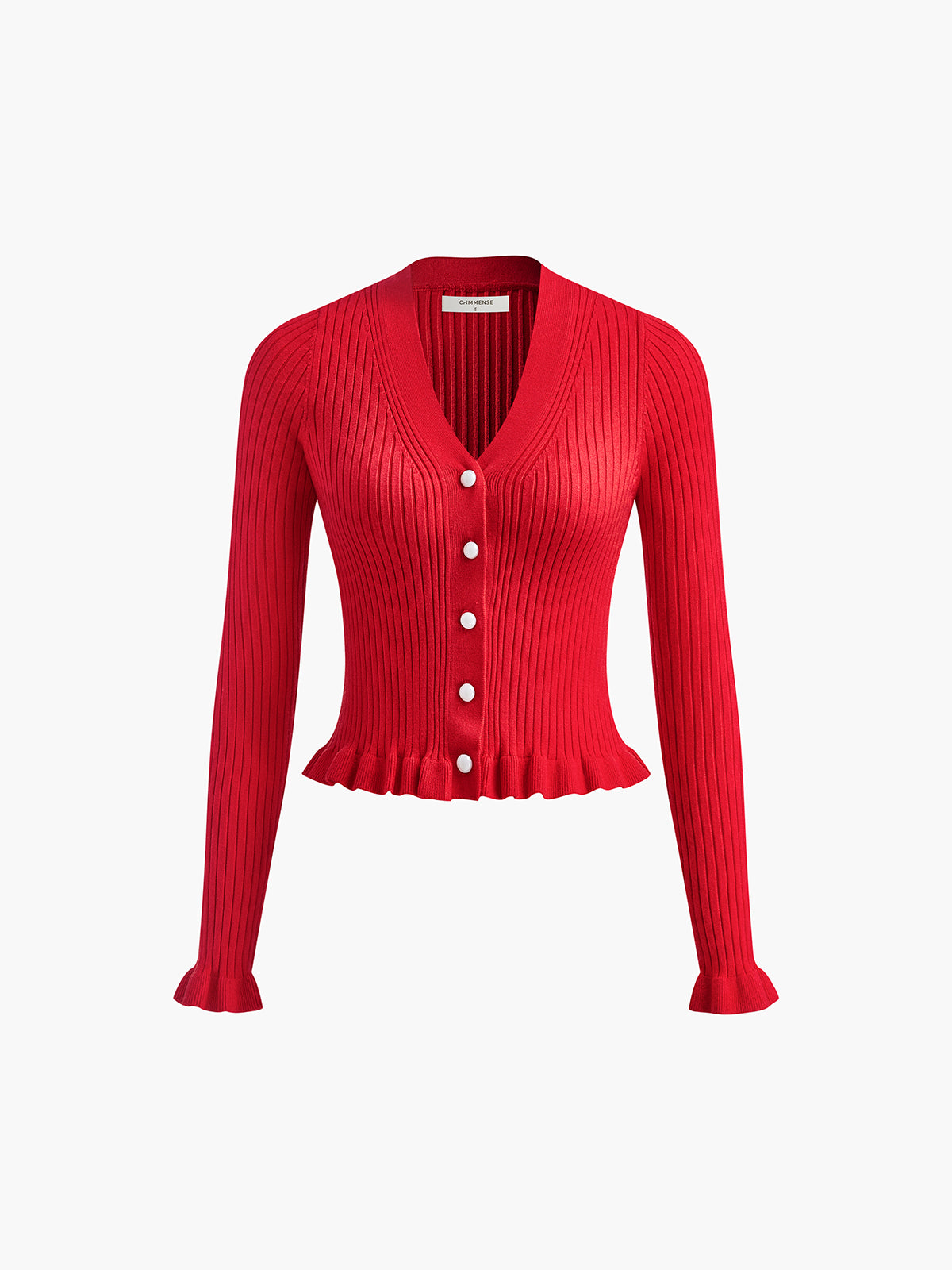 Ruffled Trim Pearl Button Long Sleeve Cardigan-Massicos
