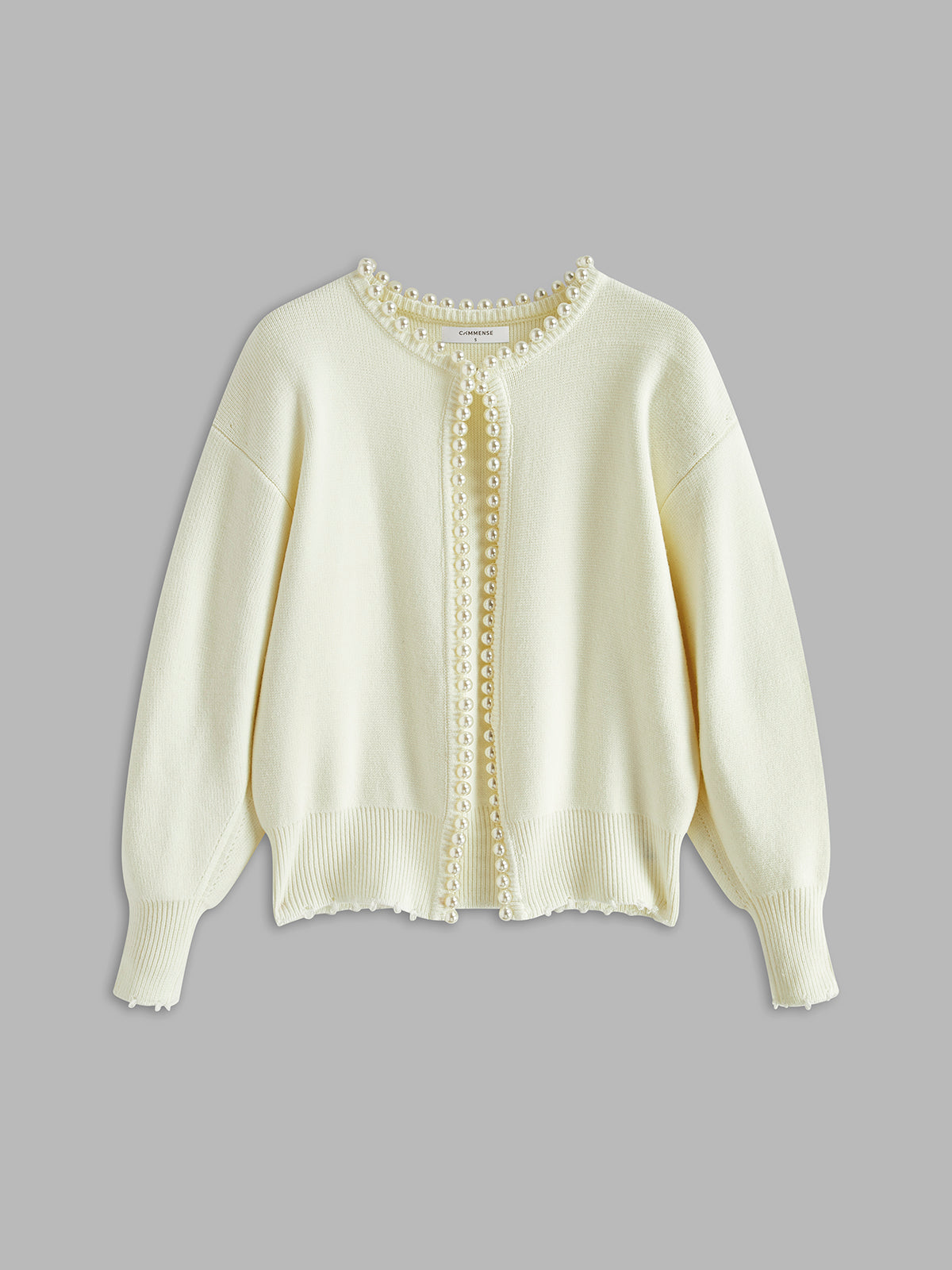Pearl Trim Ripped Hem Cardigan-Massicos