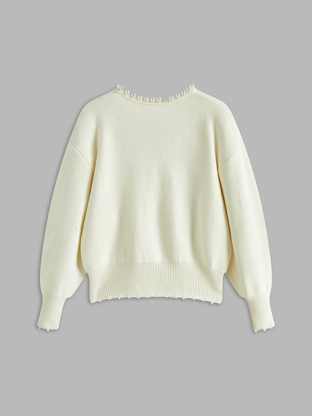 Pearl Trim Ripped Hem Cardigan-Massicos