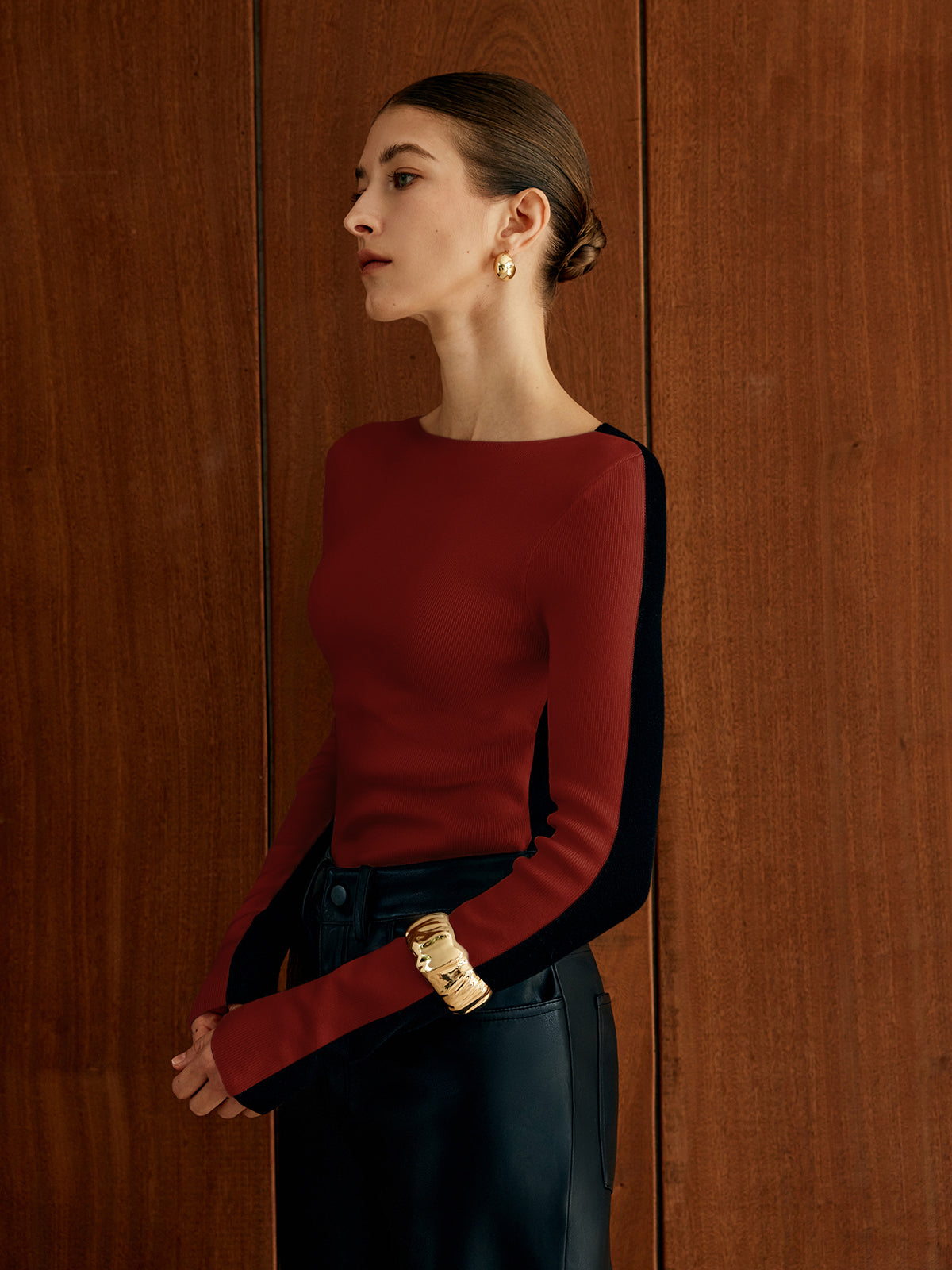 Two Tone Panel Knit Top-Massicos
