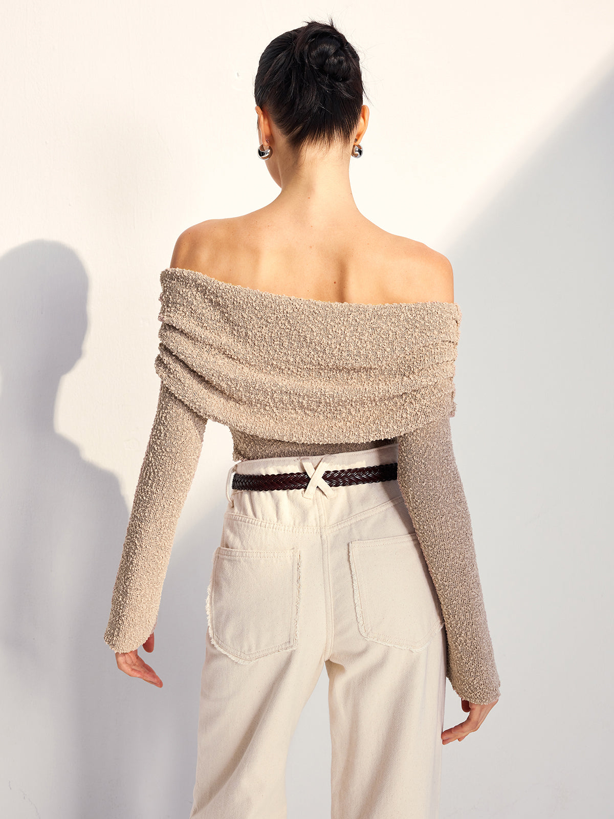 Off Shoulder Plain Knit Top-Massicos