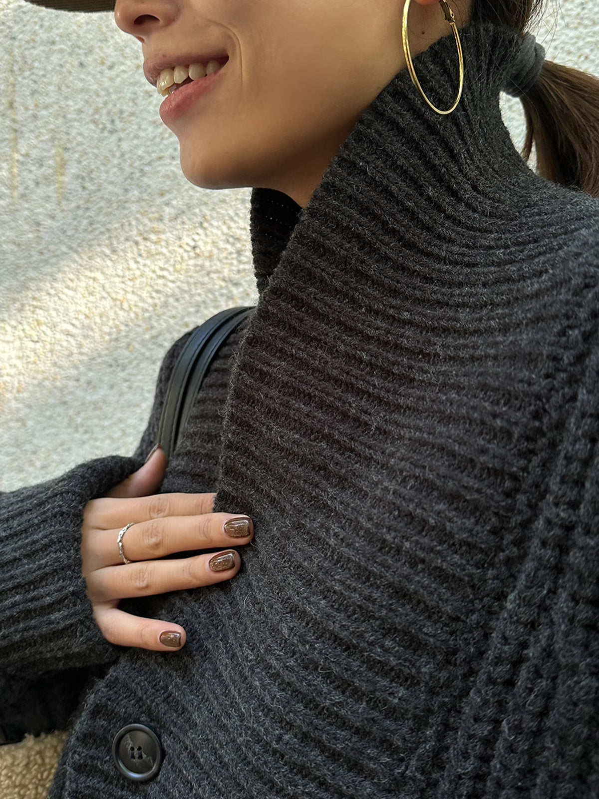 Ribbed Lapel Button Knit Outerwear-Massicos