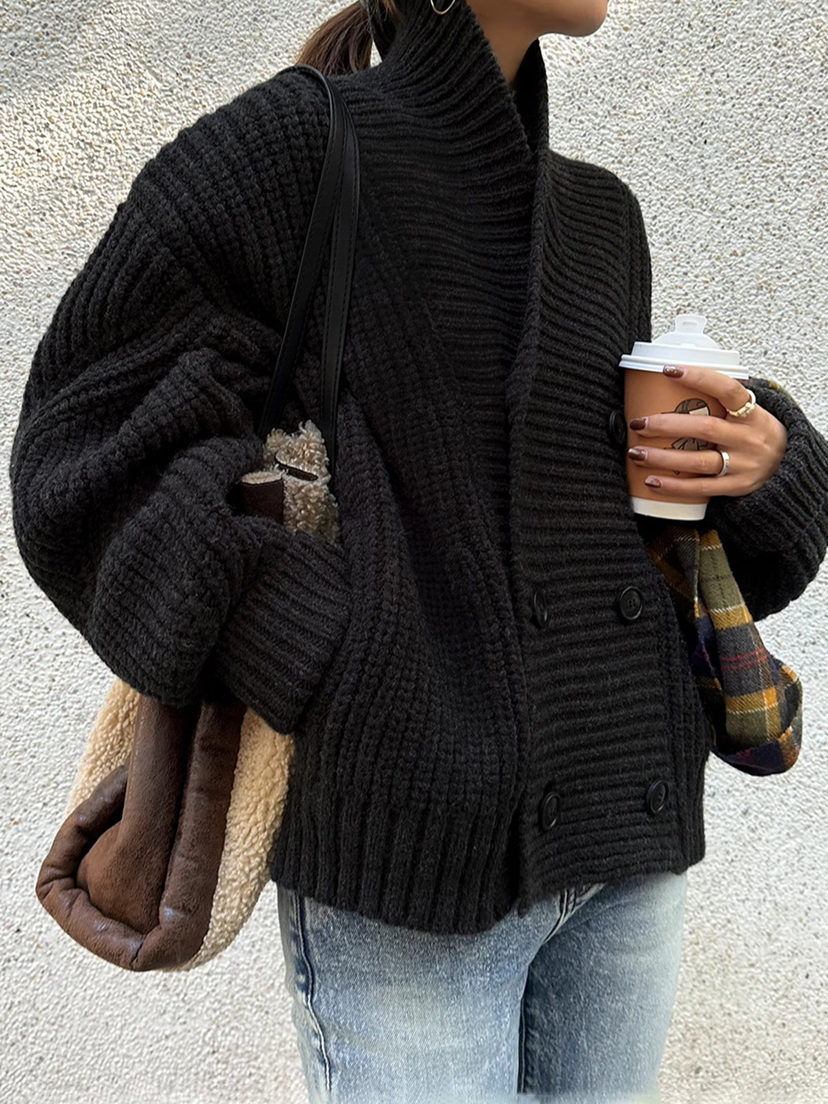 Ribbed Lapel Button Knit Outerwear-Massicos