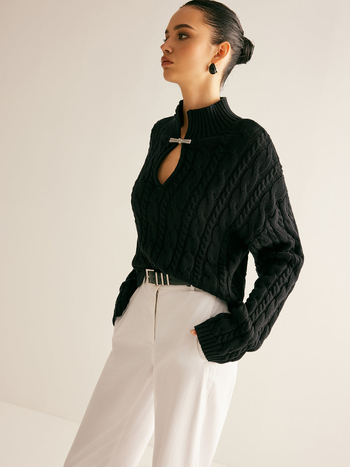Cotton Keyhole Neckline Knit Top-Massicos