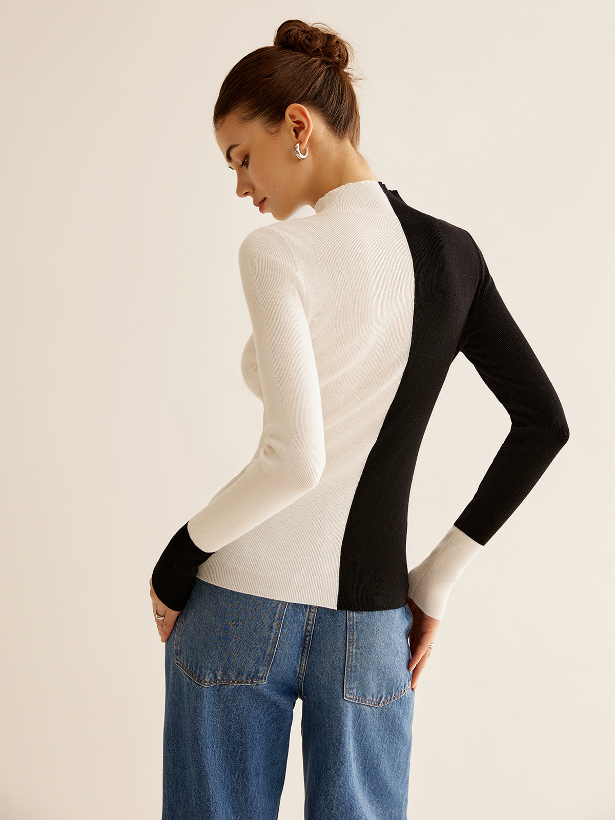 Wool-Blend Two Tone Skinny Knit Top-Massicos