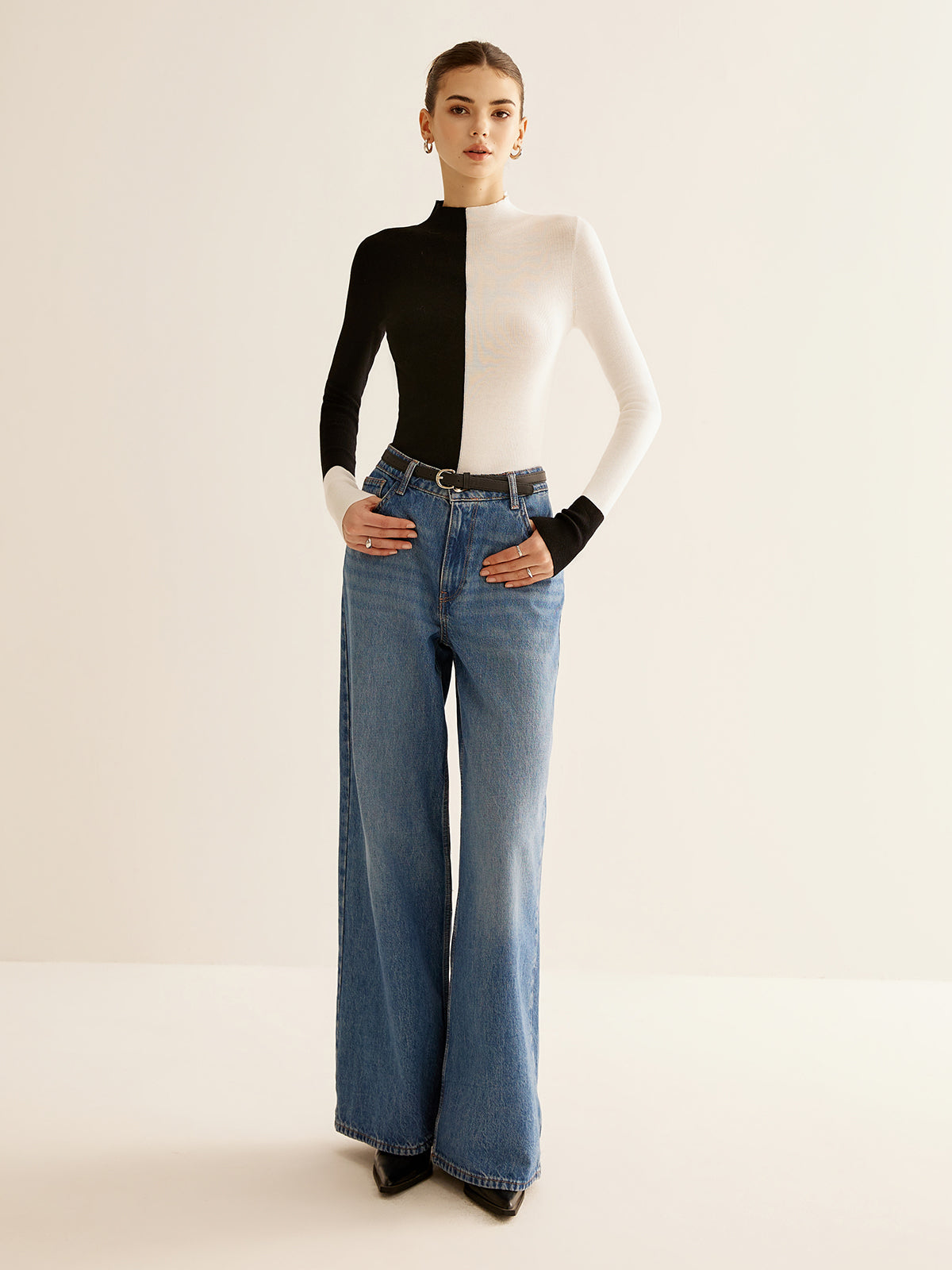 Wool-Blend Two Tone Skinny Knit Top-Massicos