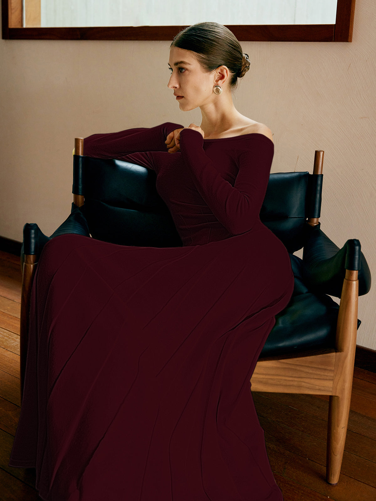 Off Shoulder Pleated  Sweater Dress-Massicos