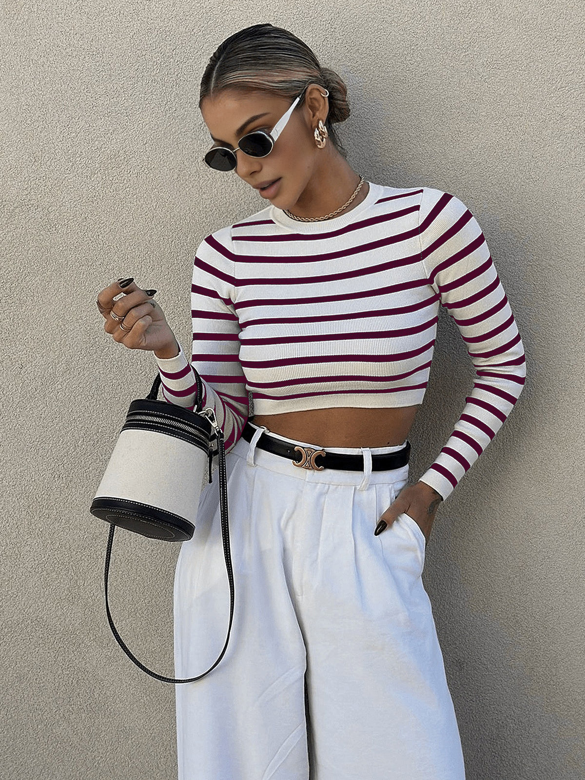 Striped Crop Bodycon Knit Top-Massicos