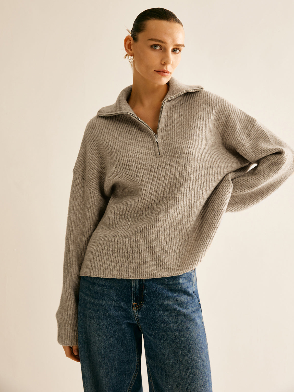 Wool-Blend Zipper Sweater Co-ords-Massicos