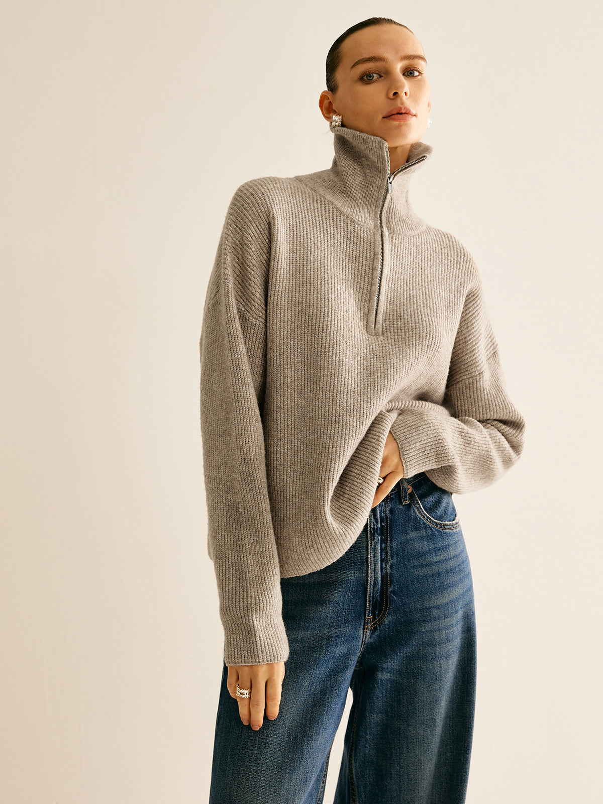 Wool-Blend Zipper Sweater Co-ords-Massicos