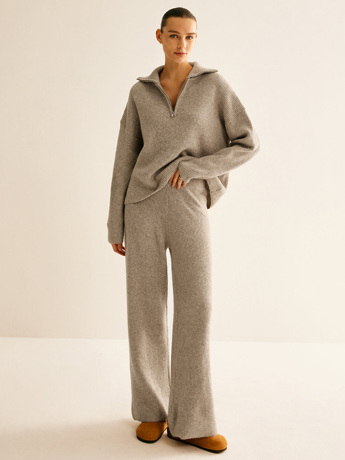 Wool-Blend Zipper Sweater Co-ords-Massicos