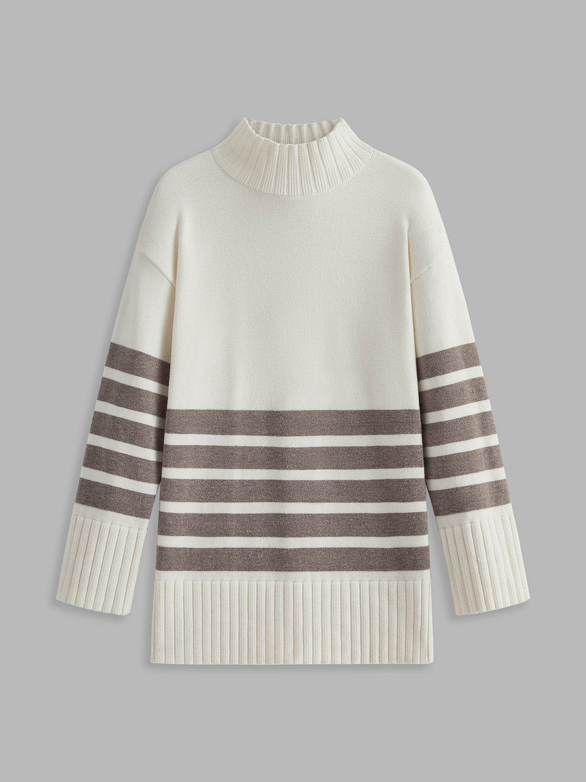Miss Paris Mock Neck Stripe Sweater-Massicos