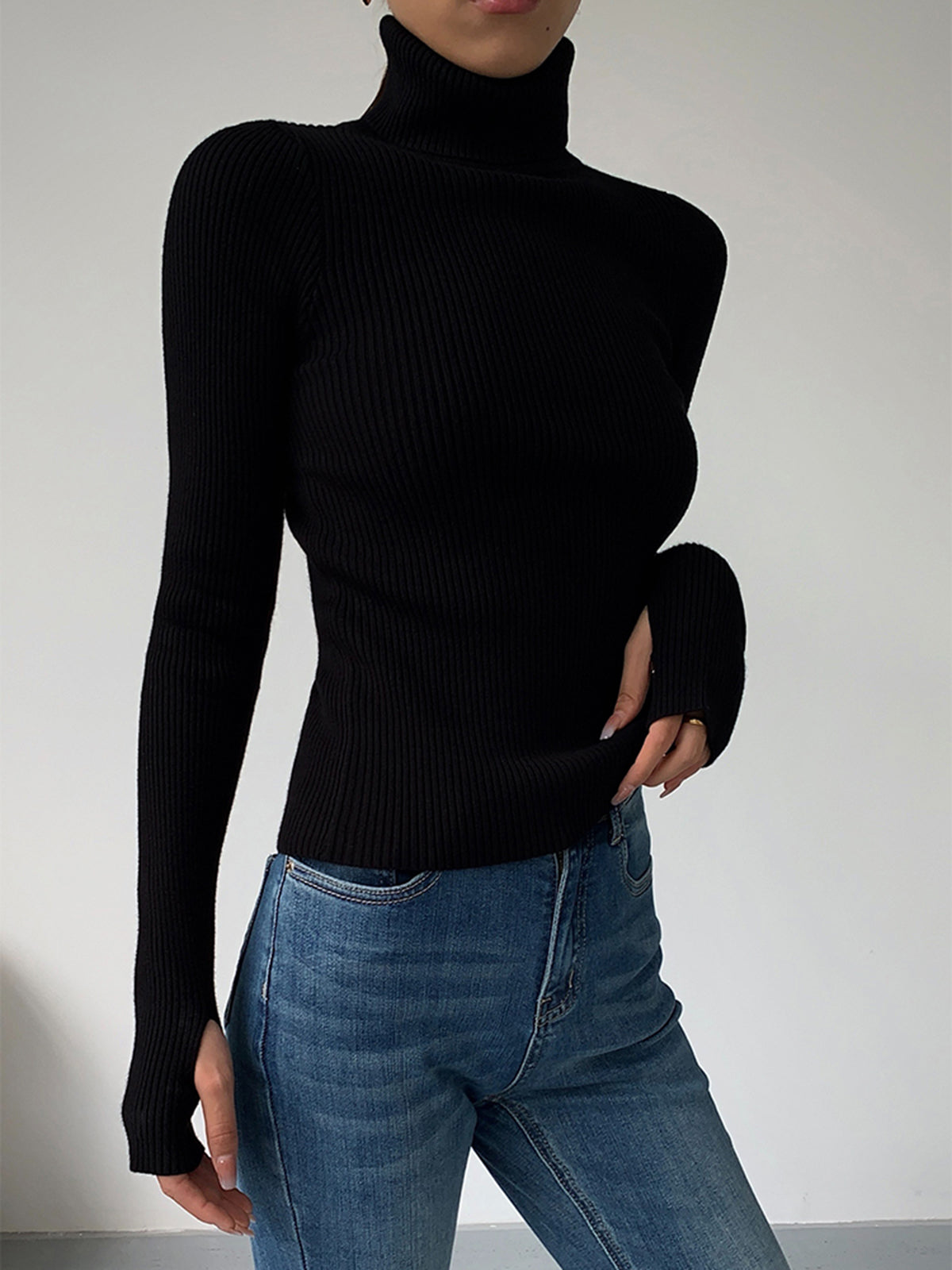 Minimalist Turtleneck Slim Knit Top-Massicos