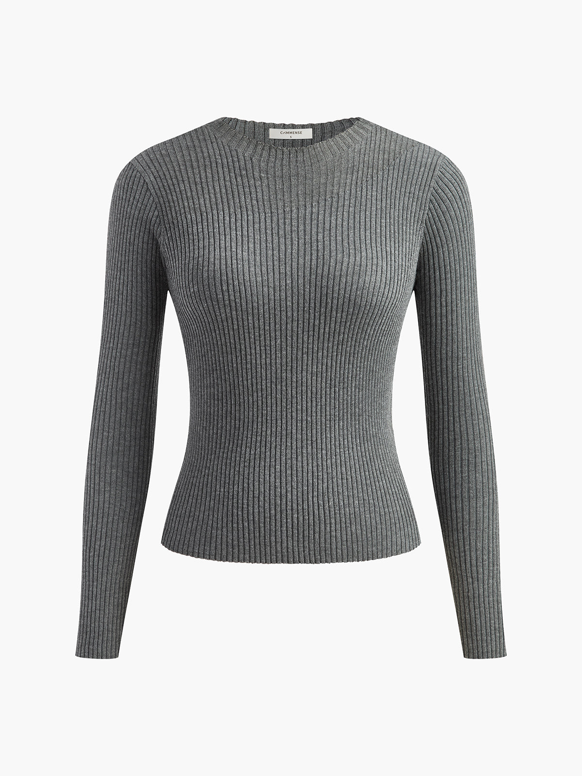 Knit Ribbed Crew Neck Asymmetric Top-Massicos