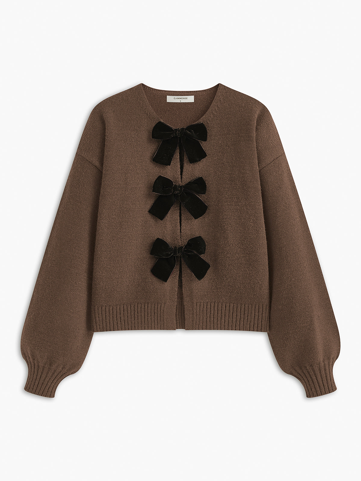 Velvet-Bow Lantern Sleeve Sweater-Massicos