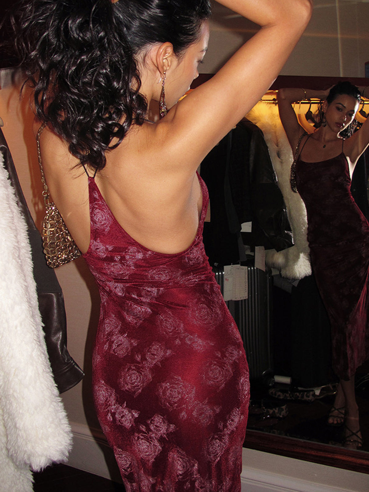 Rose Velvet Cami Dress-Massicos