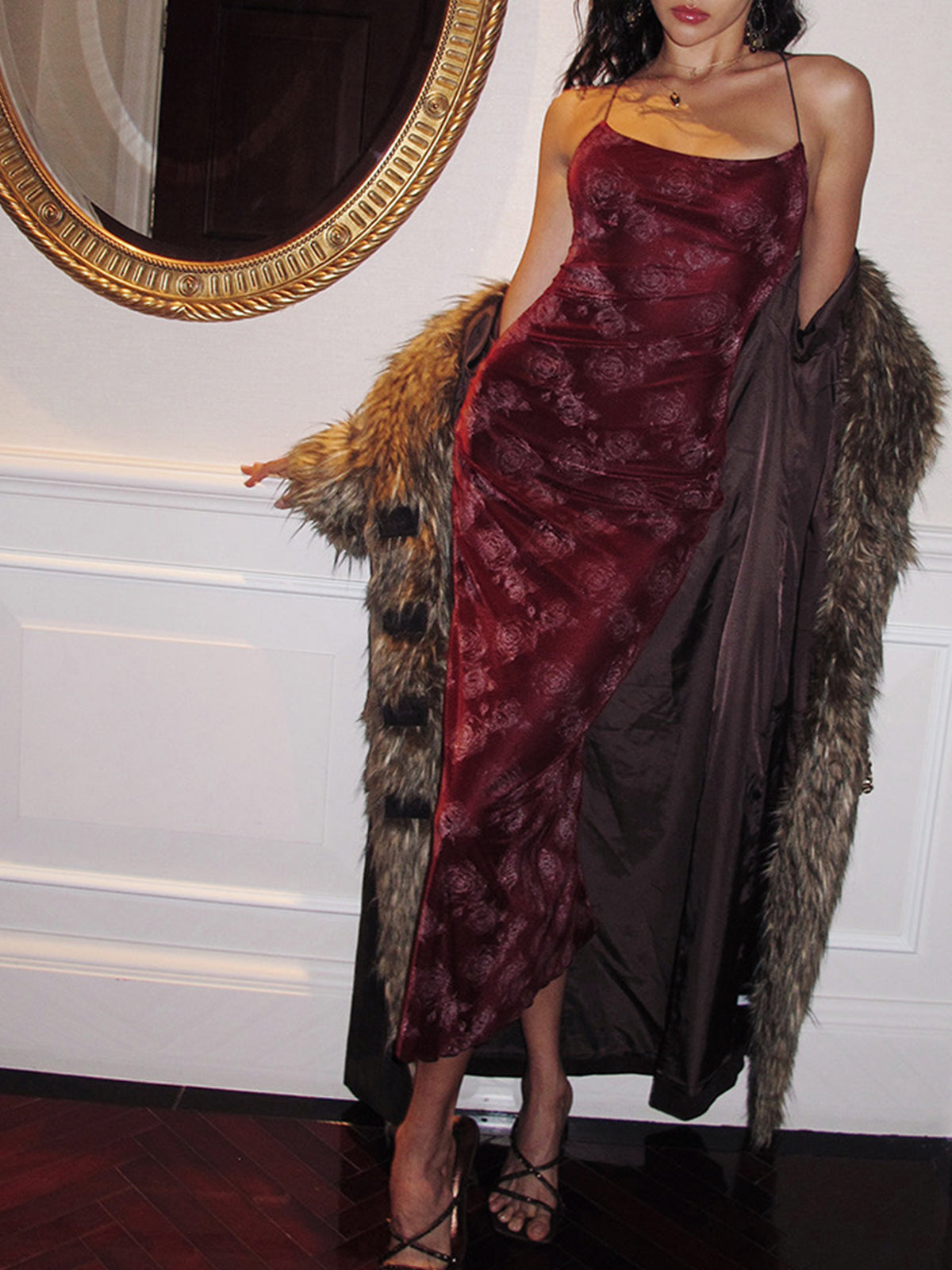 Rose Velvet Cami Dress-Massicos