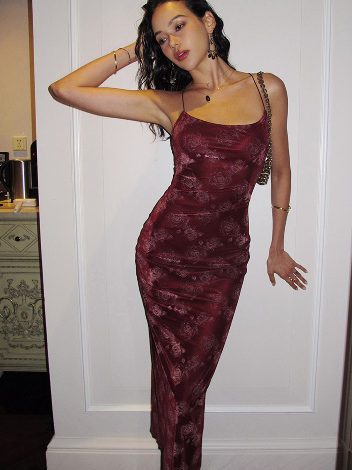 Rose Velvet Cami Dress-Massicos