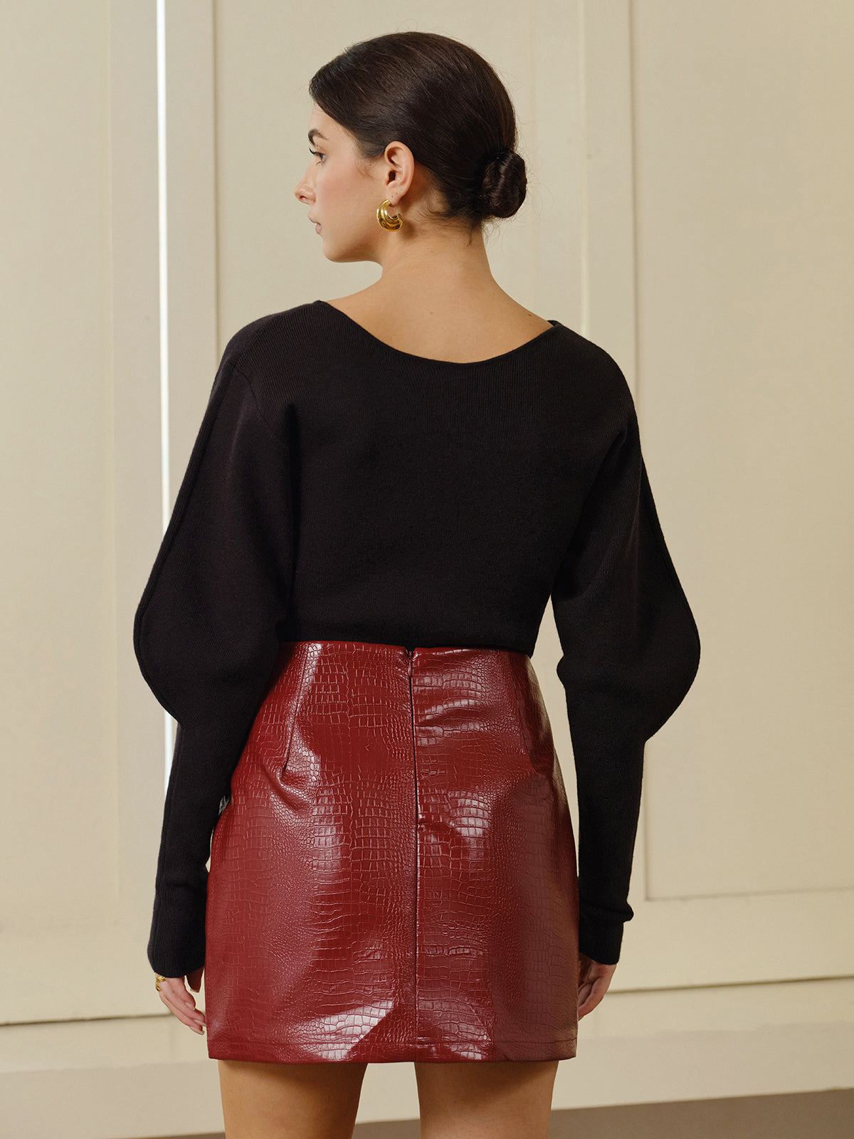 V-Neck Leg-Of Mutton Sleeve Sweater-Massicos