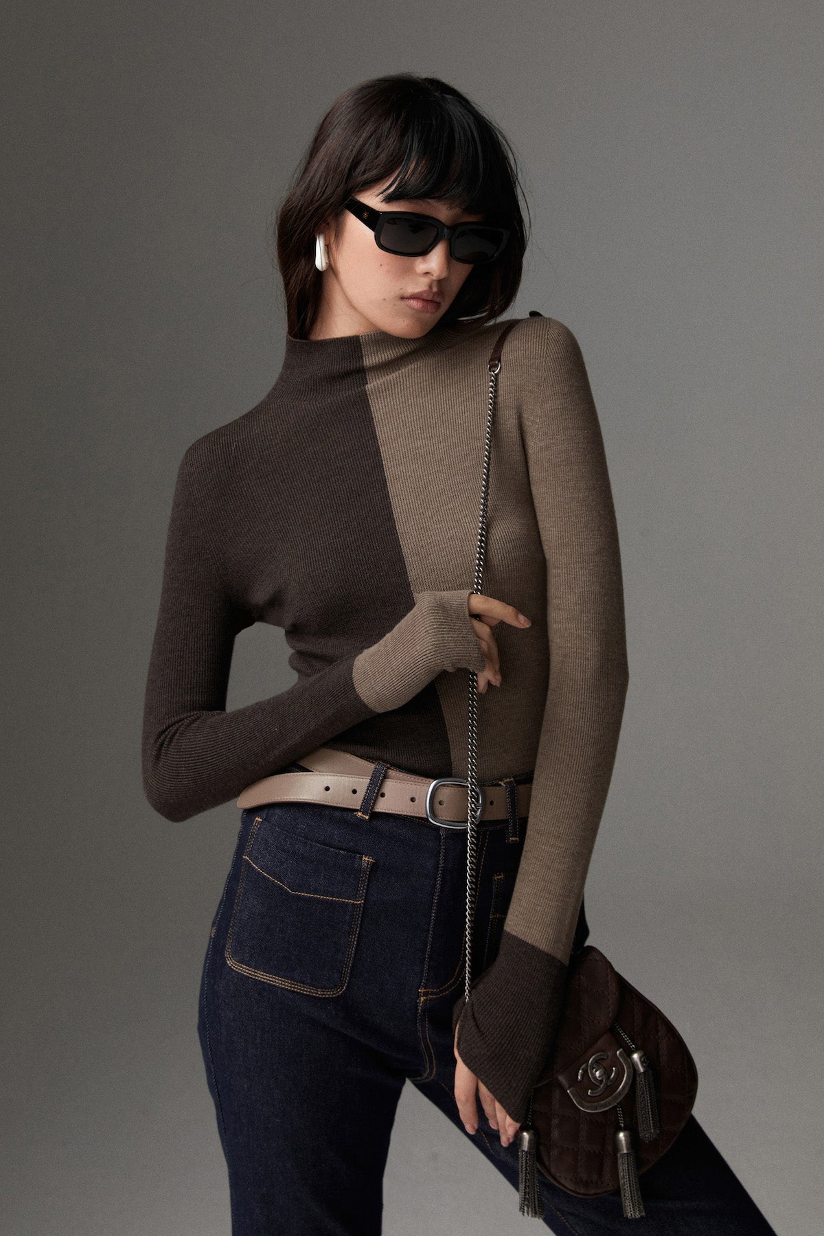 Wool-Blend Two Tone Skinny Knit Top-Massicos
