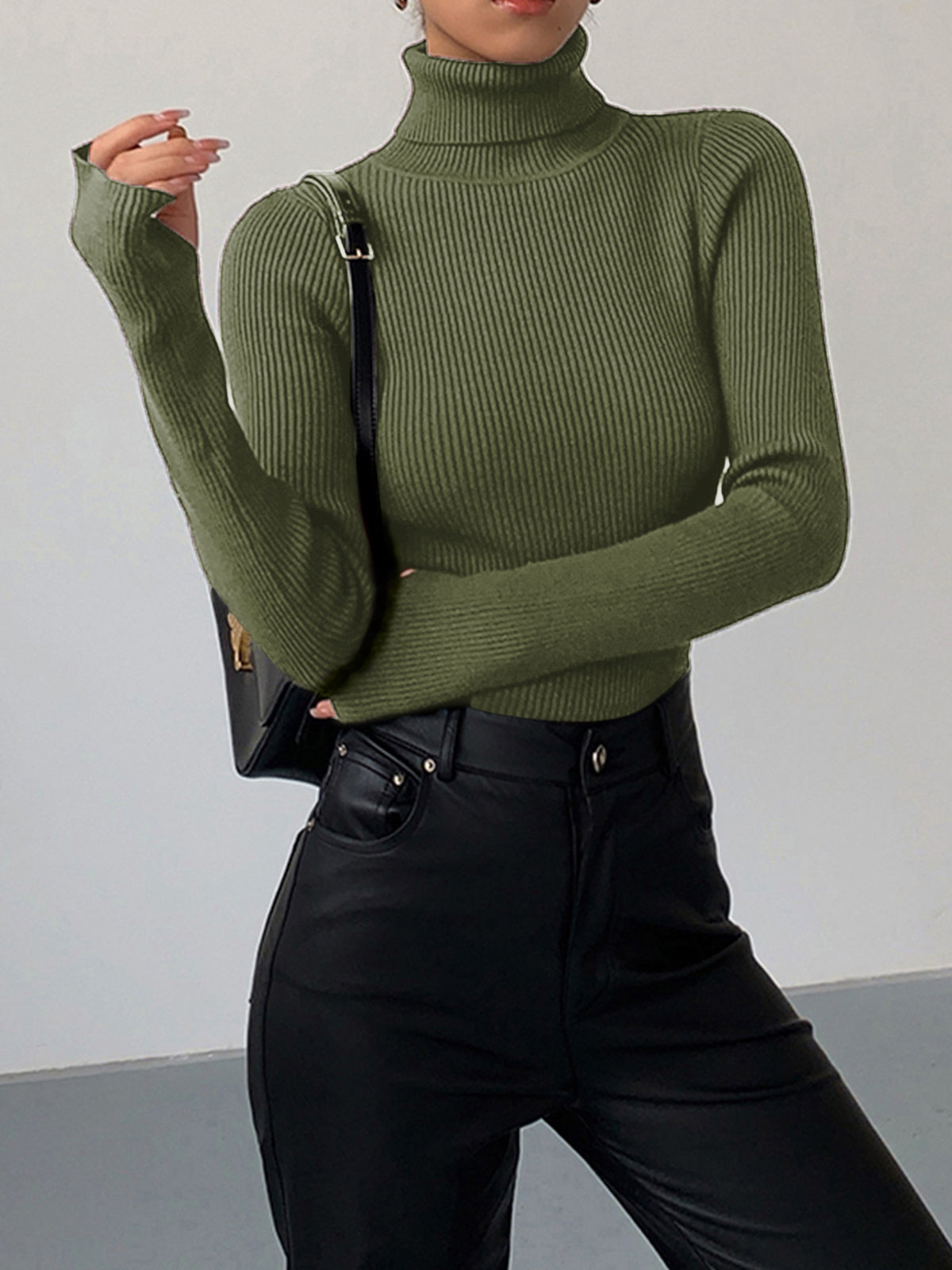 Minimalist Turtleneck Slim Knit Top-Massicos