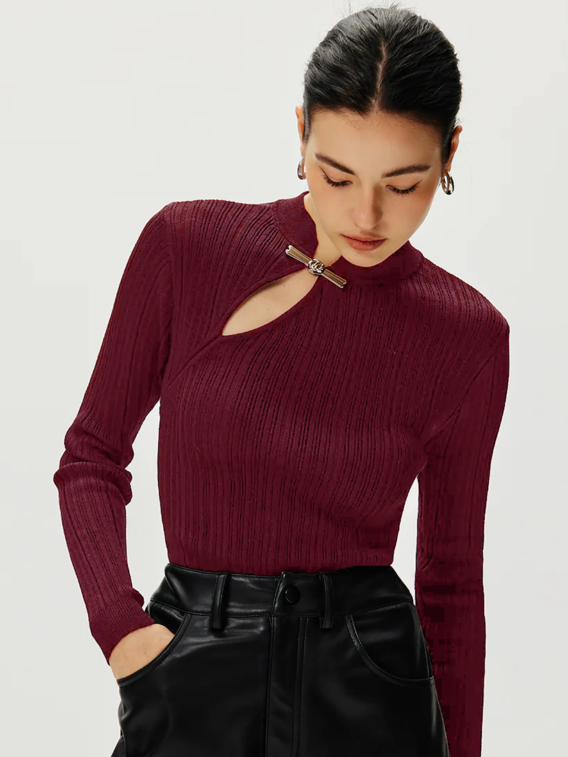 Ribbed Metal Knotted Sweater-Massicos