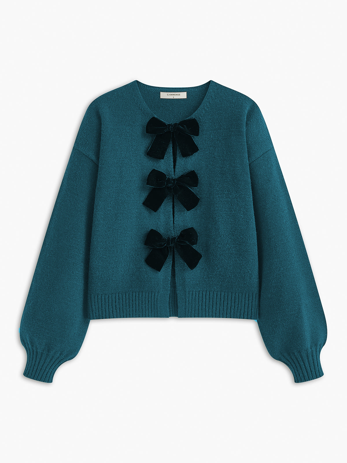 Velvet-Bow Lantern Sleeve Sweater-Massicos