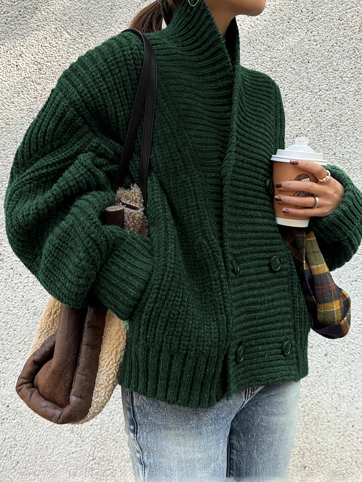 Ribbed Lapel Button Knit Outerwear-Massicos
