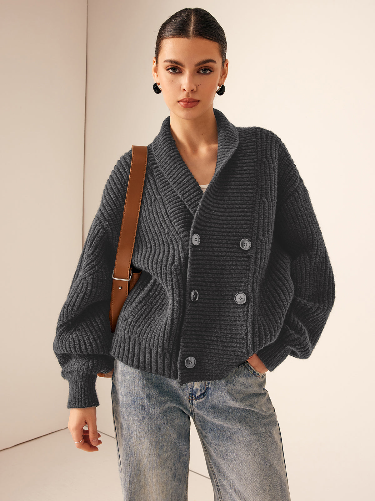 Ribbed Lapel Button Knit Outerwear-Massicos