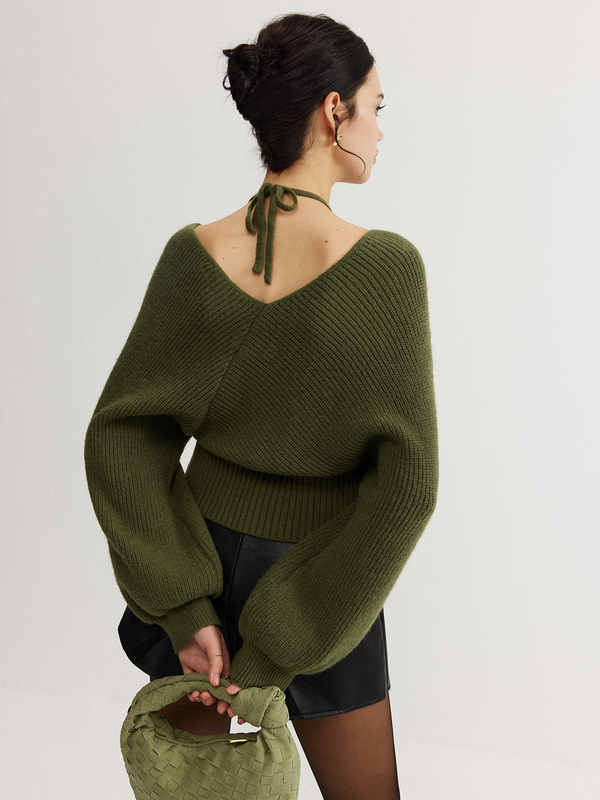 2 in 1 Bat Sleeve Halter Knit Top-Massicos
