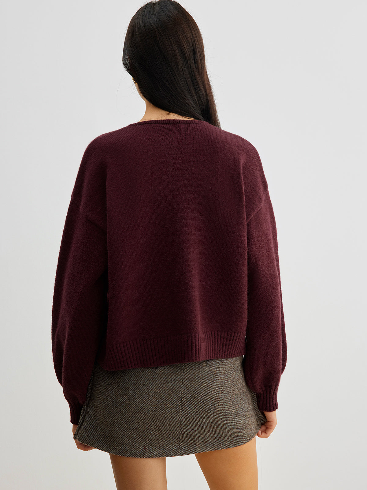 Velvet-Bow Lantern Sleeve Sweater-Massicos