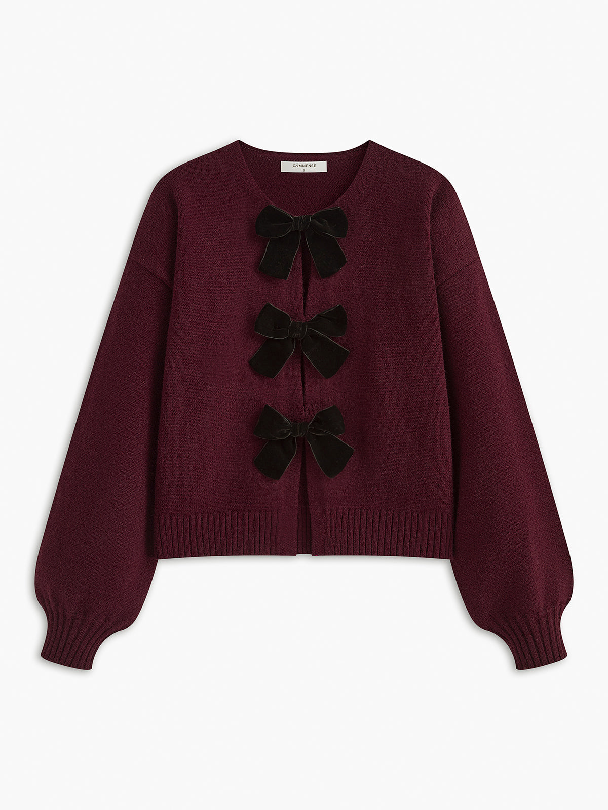 Velvet-Bow Lantern Sleeve Sweater-Massicos