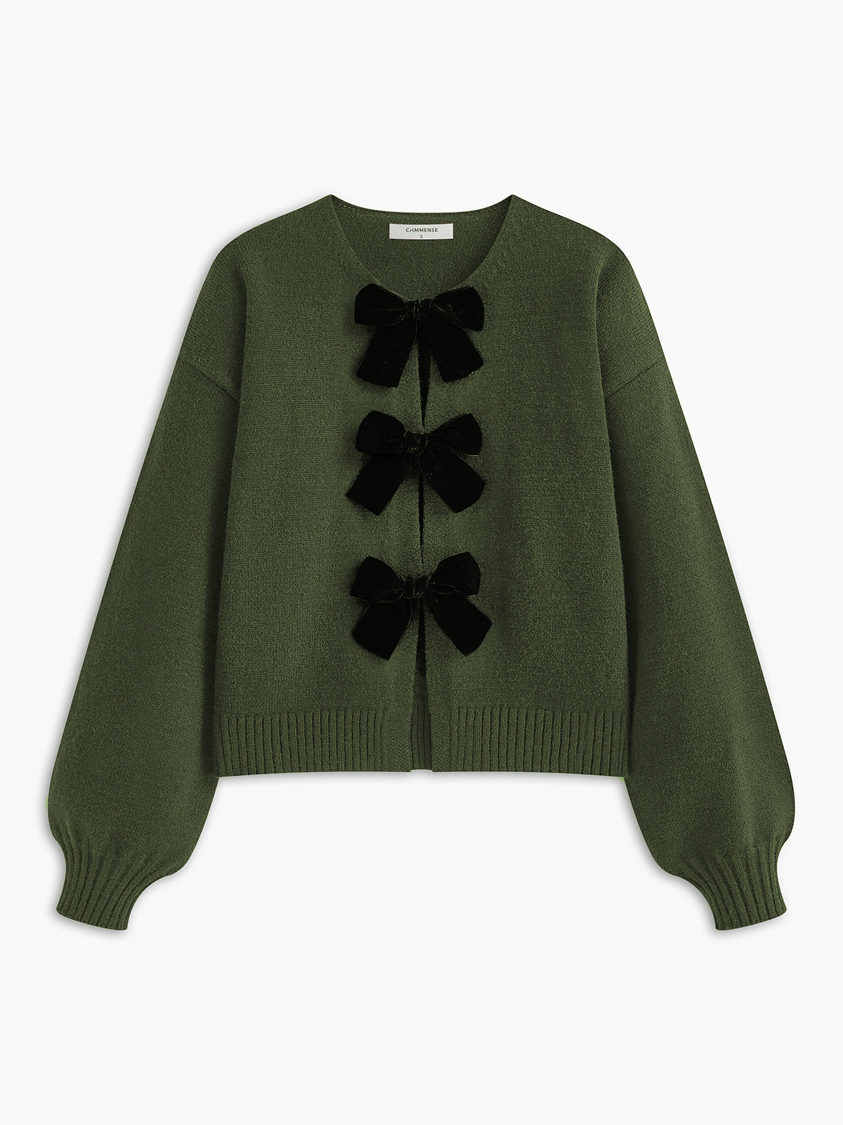 Velvet-Bow Lantern Sleeve Sweater-Massicos